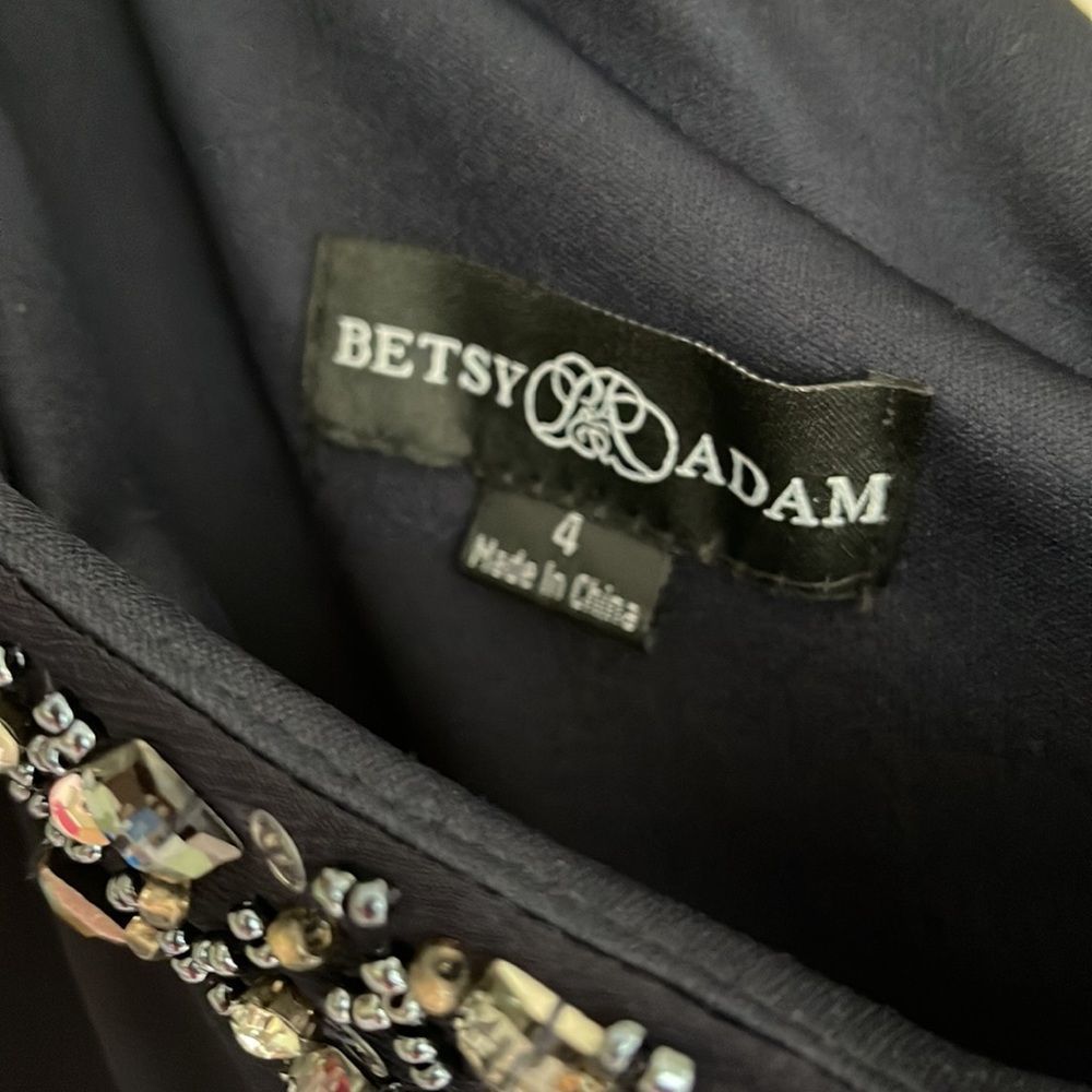 Betsy Adam Beaded Navy Off The Shoulder Dress size 4 - Picture 3 of 7